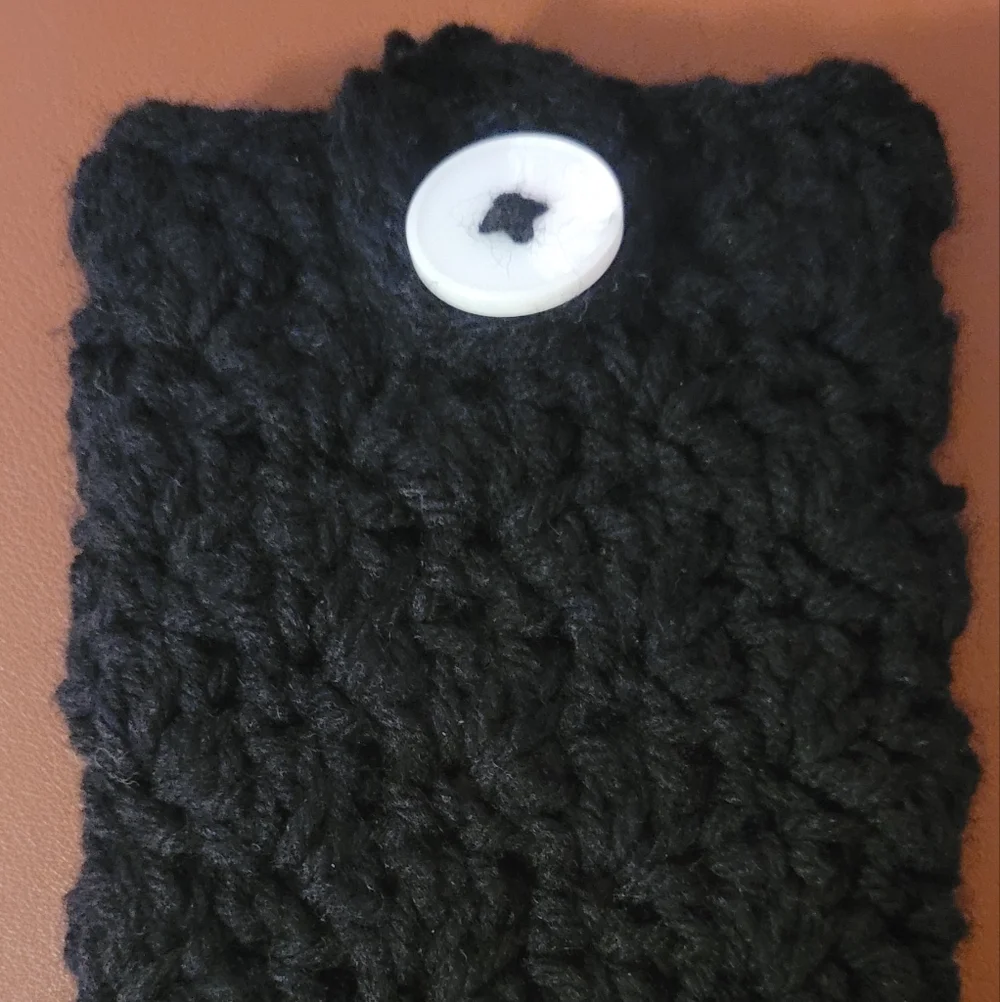 Black Knitted Headband with Button